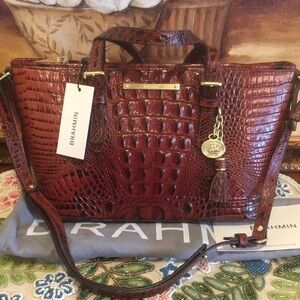 🆕 Brahmin Melbourne Pecan Mini Asher Croc-Embossed Leather Tote Dust Bag Card